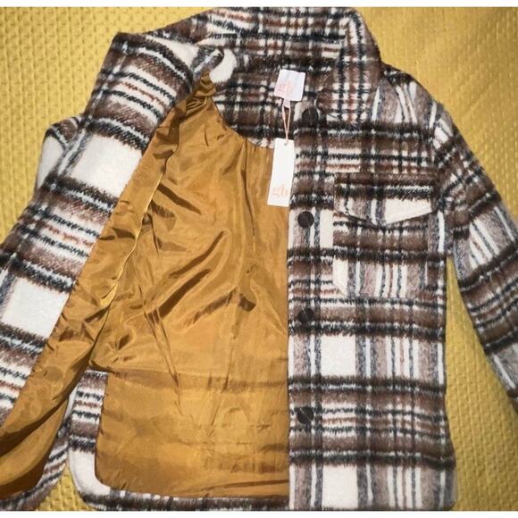 Plaid Brown Burnt Orange Ivory Pea Coat Jacket GB Girls Size 10 - Picture 10 of 10